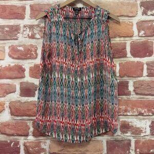 Jones New York Top Women's Small Multicolor Boho Ikat Casual Sheer Shirt